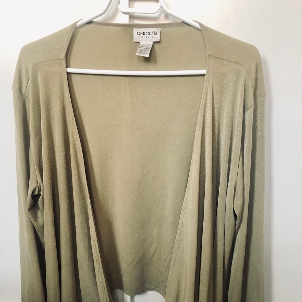 Chicos Travelers Gold Waterfall Cardigan Sz M/L